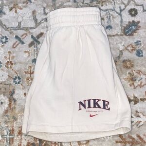 Nike Cream Athletic Shorts with Red Logo